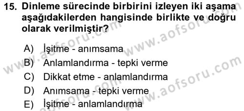 Bireyler Arası İletişim Dersi 2016 - 2017 Yılı (Vize) Ara Sınav Soruları 15. Soru