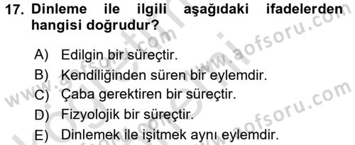 Bireyler Arası İletişim Dersi Ara Sınavı Deneme Sınav Soruları 17. Soru