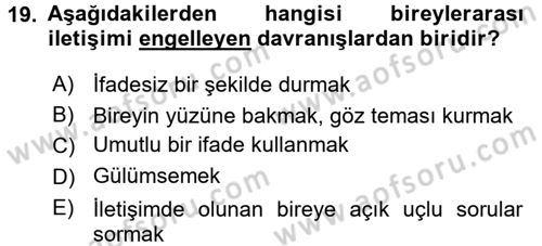 Bireyler Arası İletişim Dersi Ara Sınavı Deneme Sınav Soruları 19. Soru