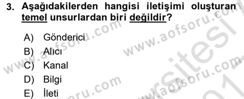 Bireyler Arası İletişim Dersi Ara Sınavı Deneme Sınav Soruları 3. Soru