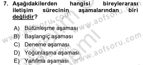 Bireyler Arası İletişim Dersi 2016 - 2017 Yılı (Vize) Ara Sınav Soruları 7. Soru