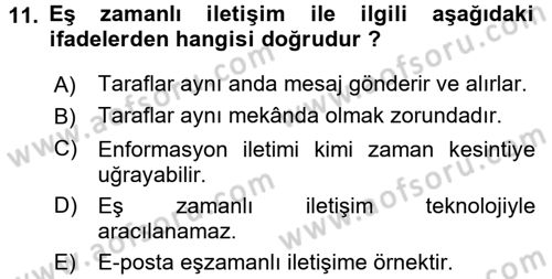 Bireyler Arası İletişim Dersi 2016 - 2017 Yılı (Final) Dönem Sonu Sınav Soruları 11. Soru
