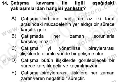 Bireyler Arası İletişim Dersi 2016 - 2017 Yılı (Final) Dönem Sonu Sınav Soruları 14. Soru