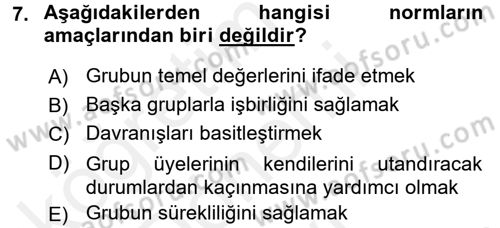 Bireyler Arası İletişim Dersi 2016 - 2017 Yılı (Final) Dönem Sonu Sınav Soruları 7. Soru