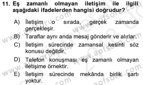Bireyler Arası İletişim Dersi 2017 - 2018 Yılı 3 Ders Sınav Soruları 11. Soru