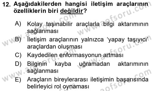 Bireyler Arası İletişim Dersi 2017 - 2018 Yılı 3 Ders Sınav Soruları 12. Soru