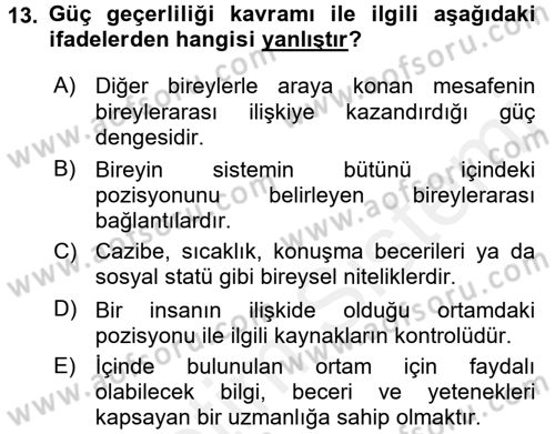 Bireyler Arası İletişim Dersi 2017 - 2018 Yılı 3 Ders Sınav Soruları 13. Soru