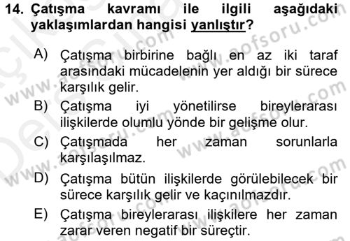 Bireyler Arası İletişim Dersi 2017 - 2018 Yılı 3 Ders Sınav Soruları 14. Soru