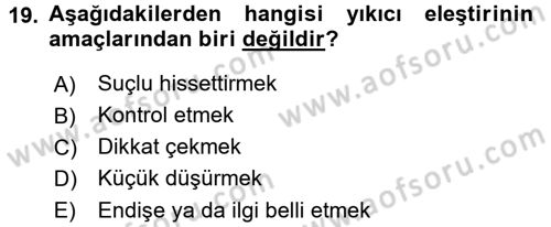 Bireyler Arası İletişim Dersi 2017 - 2018 Yılı 3 Ders Sınav Soruları 19. Soru