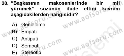 Bireyler Arası İletişim Dersi 2017 - 2018 Yılı 3 Ders Sınav Soruları 20. Soru