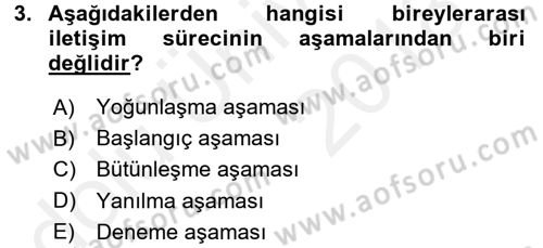 Bireyler Arası İletişim Dersi 2017 - 2018 Yılı 3 Ders Sınav Soruları 3. Soru
