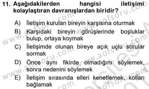 Bireyler Arası İletişim Dersi Ara Sınavı Deneme Sınav Soruları 11. Soru