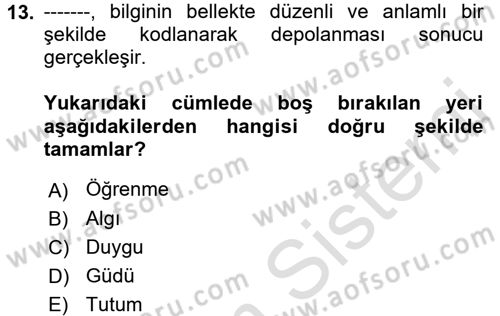 Bireyler Arası İletişim Dersi 2017 - 2018 Yılı (Vize) Ara Sınav Soruları 13. Soru