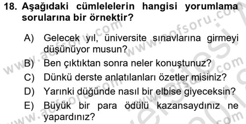 Bireyler Arası İletişim Dersi Ara Sınavı Deneme Sınav Soruları 18. Soru