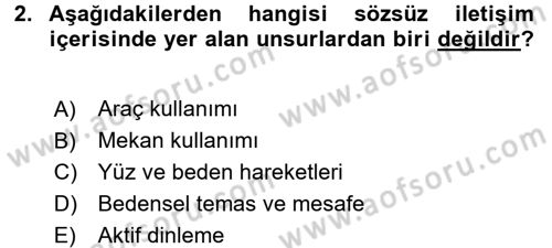 Bireyler Arası İletişim Dersi Ara Sınavı Deneme Sınav Soruları 2. Soru