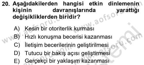 Bireyler Arası İletişim Dersi 2017 - 2018 Yılı (Vize) Ara Sınav Soruları 20. Soru