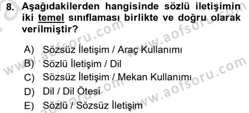 Bireyler Arası İletişim Dersi 2017 - 2018 Yılı (Vize) Ara Sınav Soruları 8. Soru