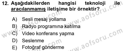 Bireyler Arası İletişim Dersi 2017 - 2018 Yılı (Final) Dönem Sonu Sınav Soruları 12. Soru