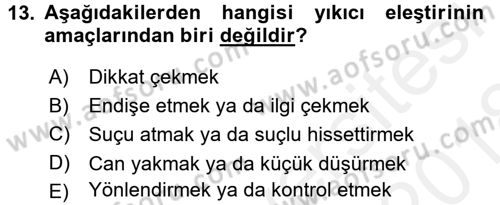 Bireyler Arası İletişim Dersi 2017 - 2018 Yılı (Final) Dönem Sonu Sınav Soruları 13. Soru
