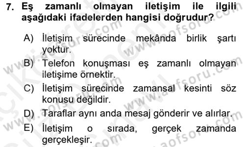 Bireyler Arası İletişim Dersi 2017 - 2018 Yılı (Final) Dönem Sonu Sınav Soruları 7. Soru
