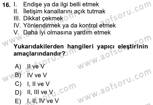 Bireyler Arası İletişim Dersi 2018 - 2019 Yılı 3 Ders Sınav Soruları 16. Soru