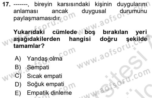 Bireyler Arası İletişim Dersi 2018 - 2019 Yılı 3 Ders Sınav Soruları 17. Soru