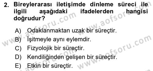 Bireyler Arası İletişim Dersi 2018 - 2019 Yılı 3 Ders Sınav Soruları 2. Soru