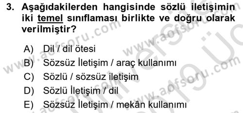 Bireyler Arası İletişim Dersi 2018 - 2019 Yılı 3 Ders Sınav Soruları 3. Soru