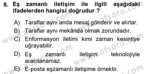 Bireyler Arası İletişim Dersi 2018 - 2019 Yılı 3 Ders Sınav Soruları 8. Soru