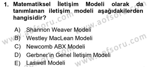 Bireyler Arası İletişim Dersi Ara Sınavı Deneme Sınav Soruları 1. Soru