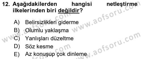 Bireyler Arası İletişim Dersi Ara Sınavı Deneme Sınav Soruları 12. Soru