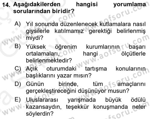 Bireyler Arası İletişim Dersi Ara Sınavı Deneme Sınav Soruları 14. Soru