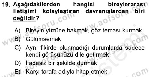 Bireyler Arası İletişim Dersi Ara Sınavı Deneme Sınav Soruları 19. Soru
