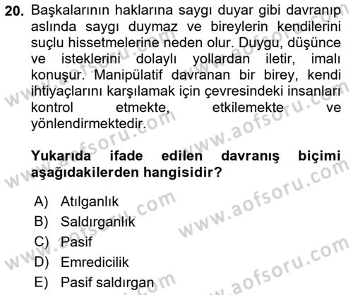 Bireyler Arası İletişim Dersi Ara Sınavı Deneme Sınav Soruları 20. Soru