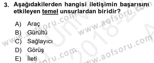 Bireyler Arası İletişim Dersi Ara Sınavı Deneme Sınav Soruları 3. Soru
