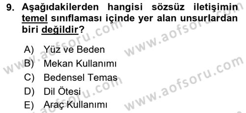 Bireyler Arası İletişim Dersi Ara Sınavı Deneme Sınav Soruları 9. Soru