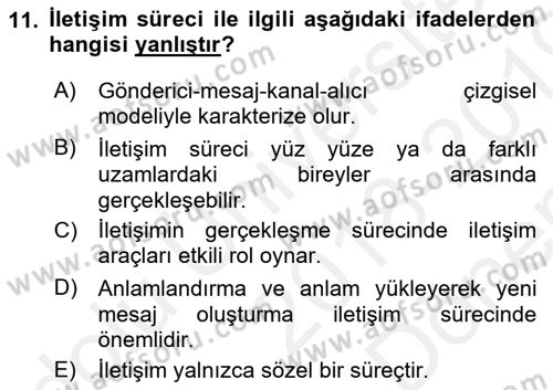 Bireyler Arası İletişim Dersi 2018 - 2019 Yılı (Final) Dönem Sonu Sınav Soruları 11. Soru