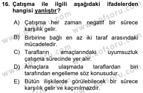 Bireyler Arası İletişim Dersi 2018 - 2019 Yılı (Final) Dönem Sonu Sınav Soruları 16. Soru