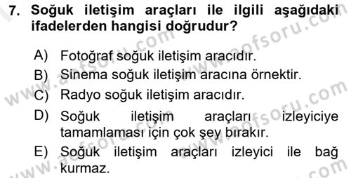 Bireyler Arası İletişim Dersi 2018 - 2019 Yılı (Final) Dönem Sonu Sınav Soruları 7. Soru