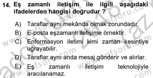 Bireyler Arası İletişim Dersi 2018 - 2019 Yılı Yaz Okulu Sınav Soruları 14. Soru