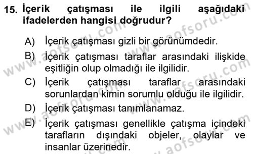 Bireyler Arası İletişim Dersi 2018 - 2019 Yılı Yaz Okulu Sınav Soruları 15. Soru