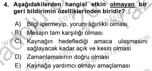 Bireyler Arası İletişim Dersi 2018 - 2019 Yılı Yaz Okulu Sınav Soruları 4. Soru