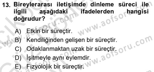 Bireyler Arası İletişim Dersi 2019 - 2020 Yılı (Vize) Ara Sınav Soruları 13. Soru