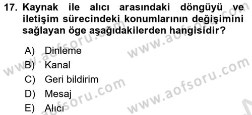 Bireyler Arası İletişim Dersi Ara Sınavı Deneme Sınav Soruları 17. Soru
