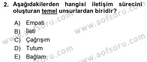Bireyler Arası İletişim Dersi Ara Sınavı Deneme Sınav Soruları 2. Soru