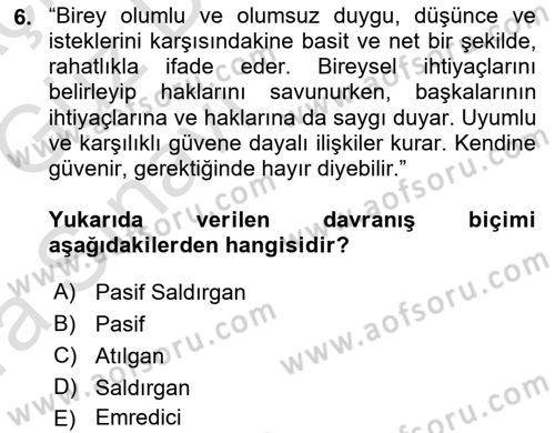 Bireyler Arası İletişim Dersi Ara Sınavı Deneme Sınav Soruları 6. Soru