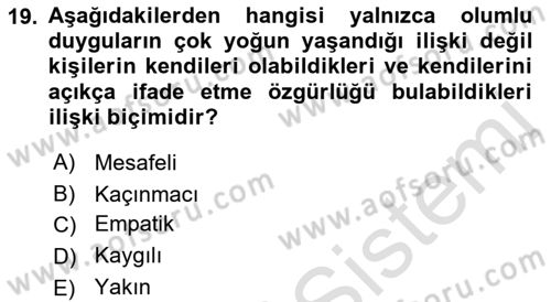 Bireyler Arası İletişim Dersi 2019 - 2020 Yılı (Final) Dönem Sonu Sınav Soruları 19. Soru