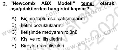 Bireyler Arası İletişim Dersi 2019 - 2020 Yılı (Final) Dönem Sonu Sınav Soruları 2. Soru