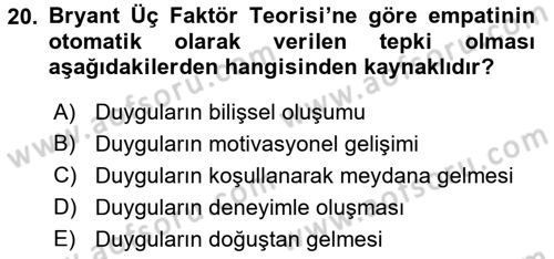 Bireyler Arası İletişim Dersi 2019 - 2020 Yılı (Final) Dönem Sonu Sınav Soruları 20. Soru