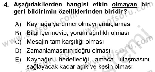 Bireyler Arası İletişim Dersi 2019 - 2020 Yılı (Final) Dönem Sonu Sınav Soruları 4. Soru
